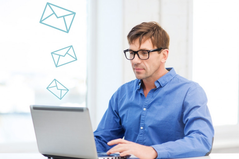 man reading emails